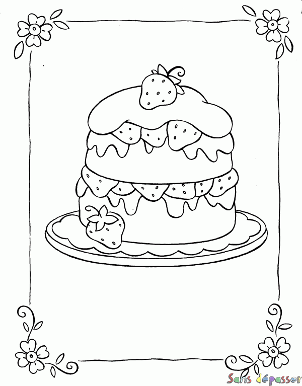 Coloriage Gros gâteau aux fraises
