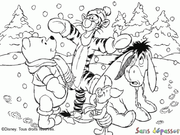Coloriage Winnie et ses amis sous la neige