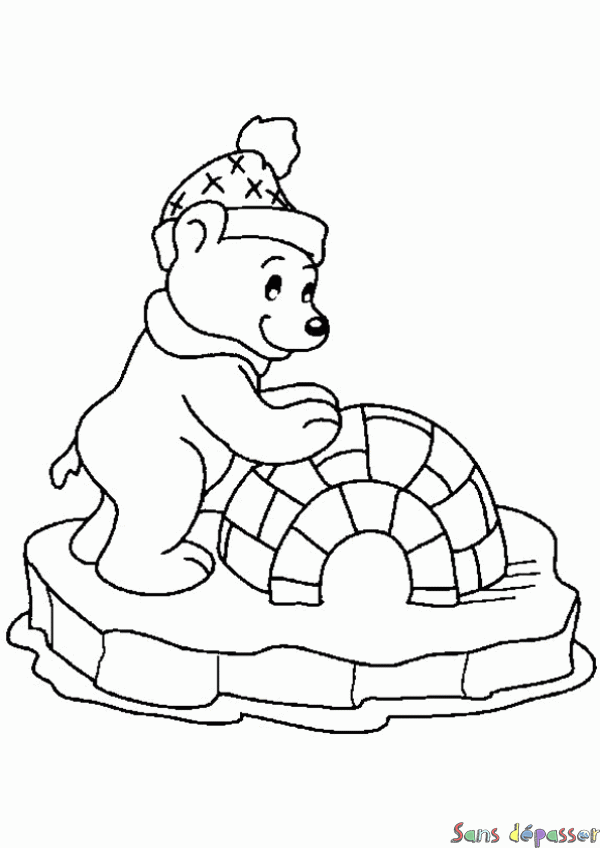 Coloriage Ours et son igloo