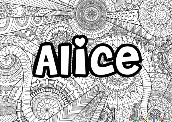 Coloriage Mandala prénom - Alice