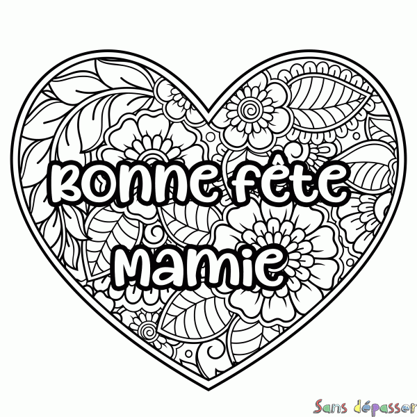 Coloriage Coloriage Bonne fête Mamie - Coeur Mandala