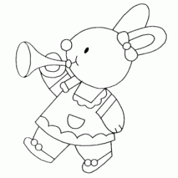 Coloriage Petit lapin avec une trompette