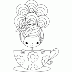 Coloriage Petite fille et tasse de thé