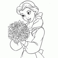 Coloriage Belle et son bouquet de roses
