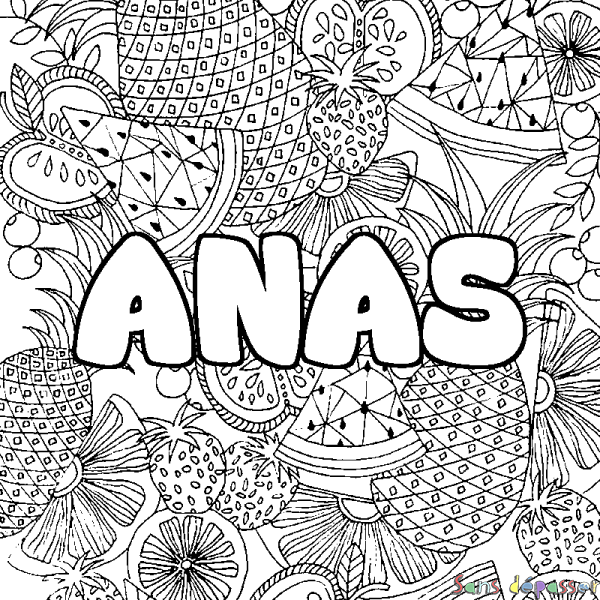Coloriage prénom ANAS - d&eacute;cor Mandala fruits