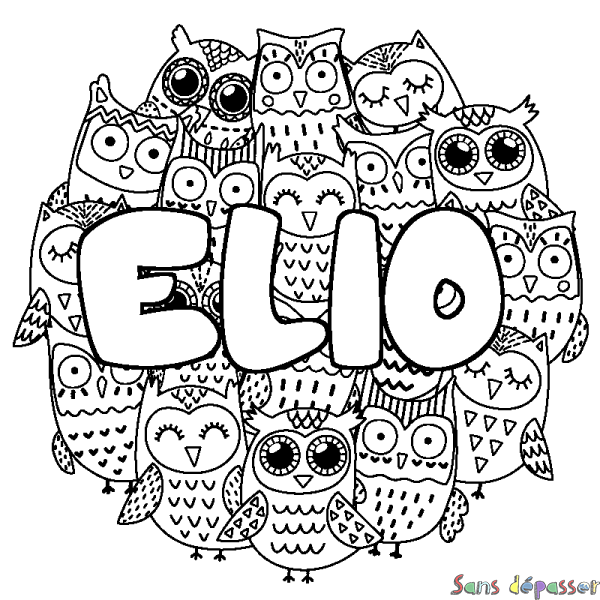 Coloriage prénom ELIO - d&eacute;cor Chouettes