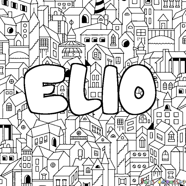 Coloriage prénom ELIO - d&eacute;cor Ville