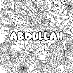 Coloriage prénom ABDULLAH - décor Mandala fruits