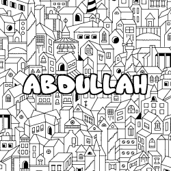 Coloriage prénom ABDULLAH - décor Ville