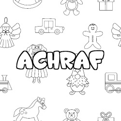 Coloriage prénom ACHRAF - décor Jouets