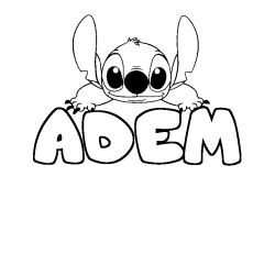 Coloriage prénom ADEM - décor Stitch