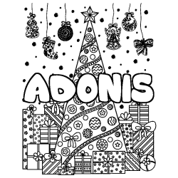 Coloriage ADONIS - d&eacute;cor Sapin et Cadeaux