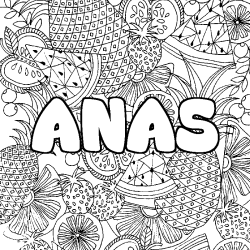 Coloriage prénom ANAS - décor Mandala fruits