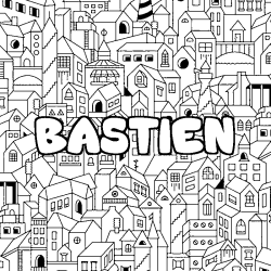 Coloriage prénom BASTIEN - décor Ville