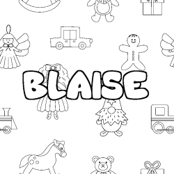 Coloriage prénom BLAISE - décor Jouets