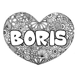 Coloriage prénom BORIS - décor Mandala coeur