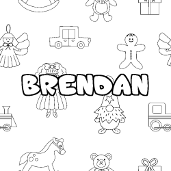 Coloriage prénom BRENDAN - décor Jouets