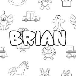 Coloriage prénom BRIAN - décor Jouets