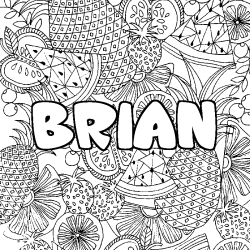 Coloriage prénom BRIAN - décor Mandala fruits