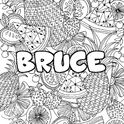 Coloriage prénom BRUCE - décor Mandala fruits