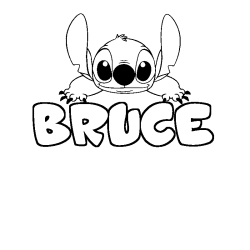 Coloriage prénom BRUCE - décor Stitch