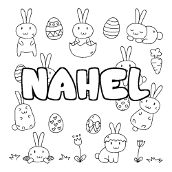 Coloriage prénom NAHEL - décor Paques