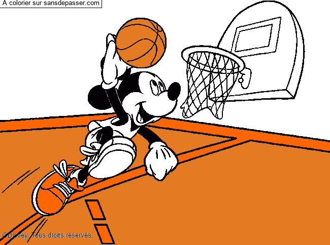 Coloriage Mickey joue au basketball