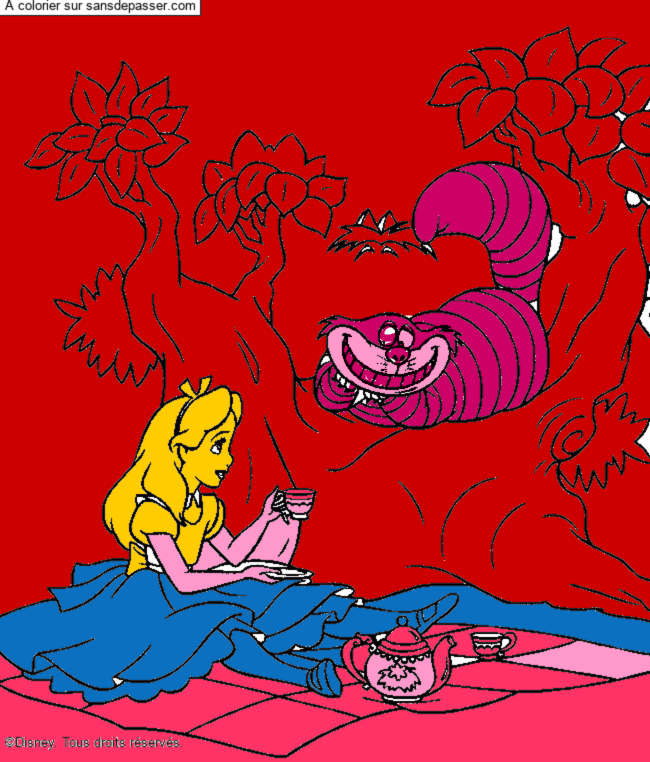 Coloriage Alice et le chat de Cheshire