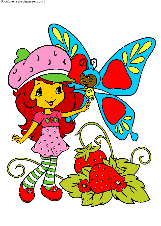 Coloriage Charlotte aux fraises et un papillon