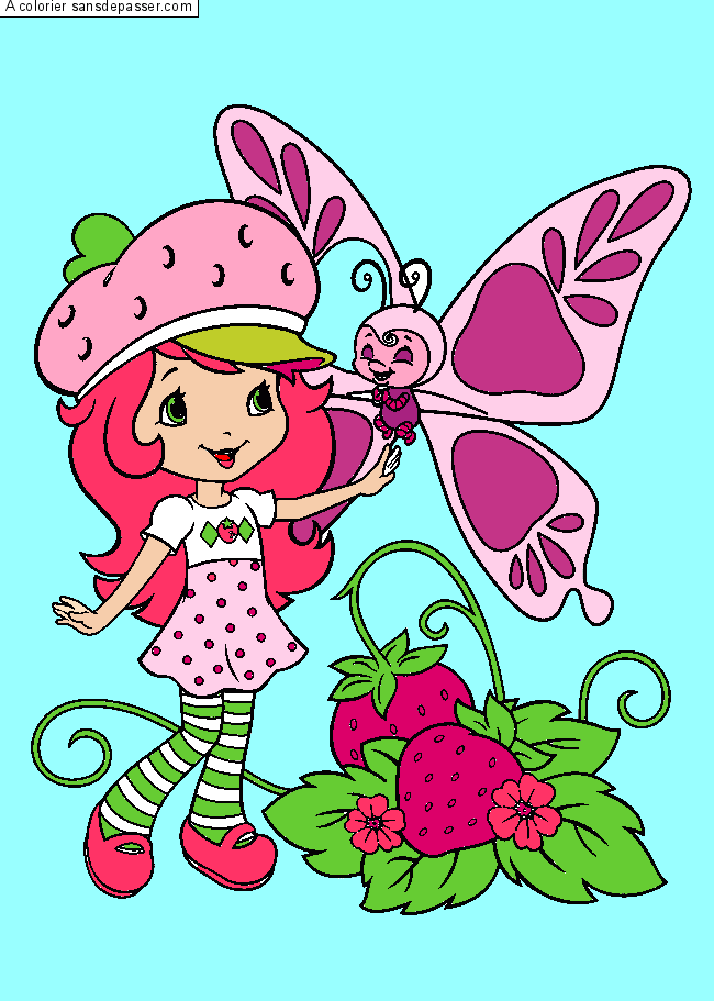 Coloriage Charlotte aux fraises et un papillon