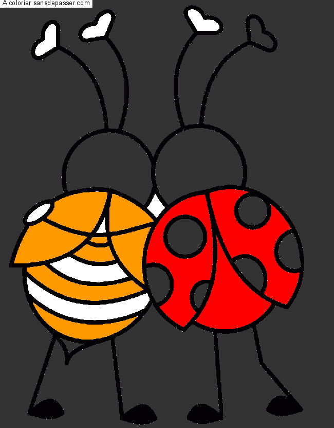 Coloriage Coccinelle et abeille amoureuses