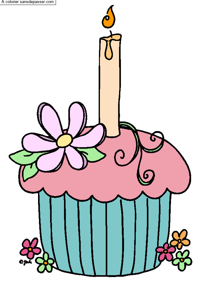 Coloriage Cupcake d'anniversaire