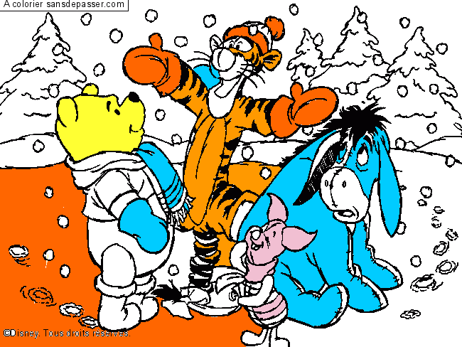 Coloriage Winnie et ses amis sous la neige par Maeli 