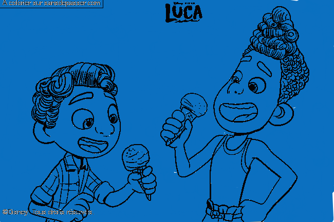 Coloriage Alberto et Luca mangent des glaces par un invité