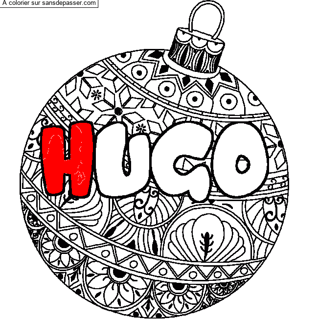 Coloriage HUGO - d&eacute;cor Boule de No&euml;l