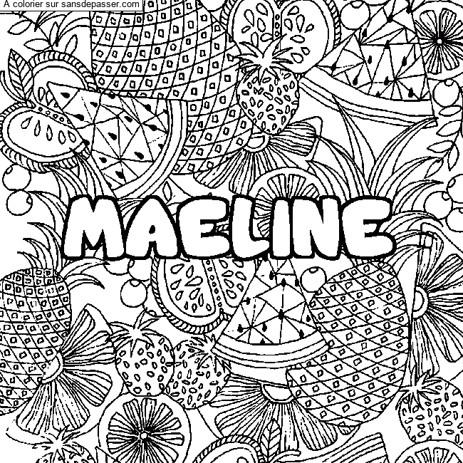 Coloriage prénom MAELINE - décor Mandala fruits par un invité