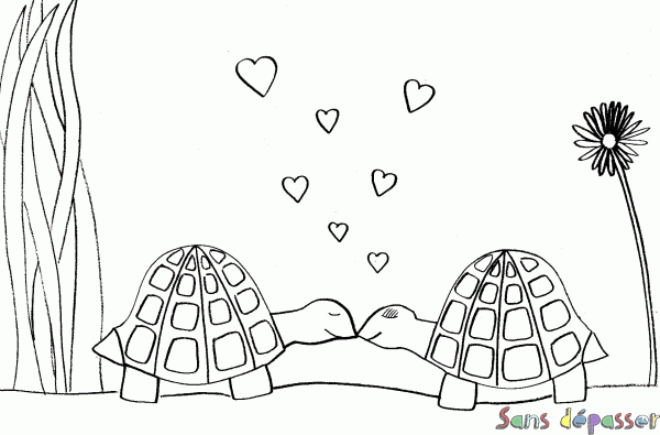 Coloriage Tortues amoureuses