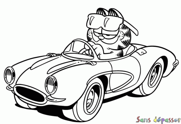 Coloriage Garfield en voiture