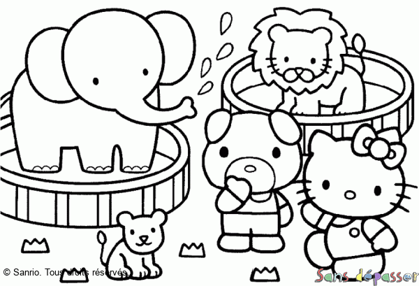 Coloriage Hello Kitty Au Zoo Sans Depasser