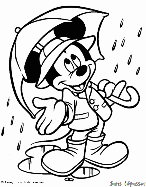 Coloriage Mickey sous la pluie