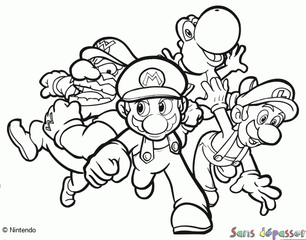 Coloriage Mario, Luigi, Yoshi et Wario