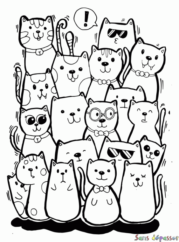 Coloriage Bande de chats