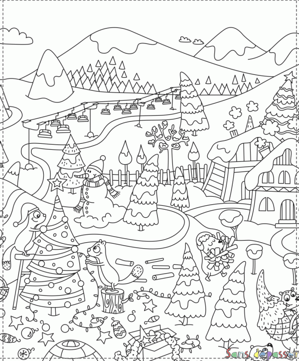 Coloriage Village de Noël