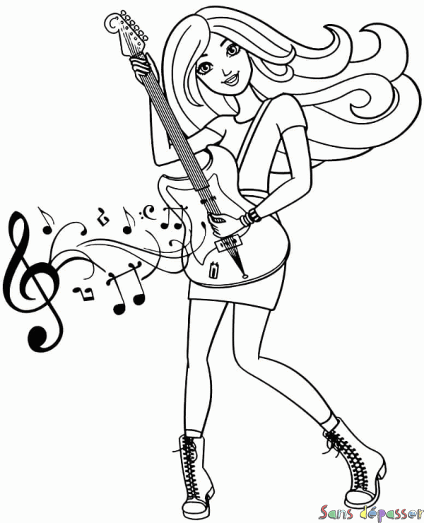 Coloriage Barbie guitariste