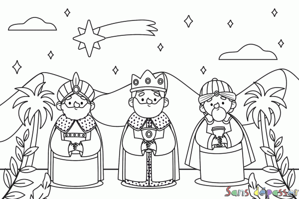 Coloriage Gaspar, Melchior et Balthazar
