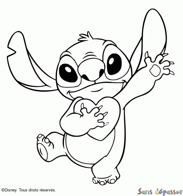 Coloriage Stitch qui tient un coeur