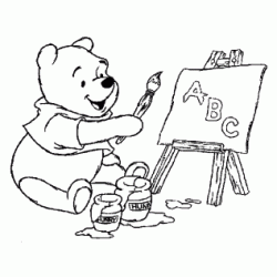 Coloriage Winnie l'ourson, artiste peintre