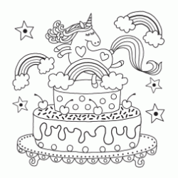 Coloriage Gâteau d'anniversaire Licorne