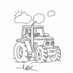 Coloriage Tracteur dans les champs