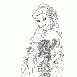 Coloriage Belle dans sa robe à fleurs
